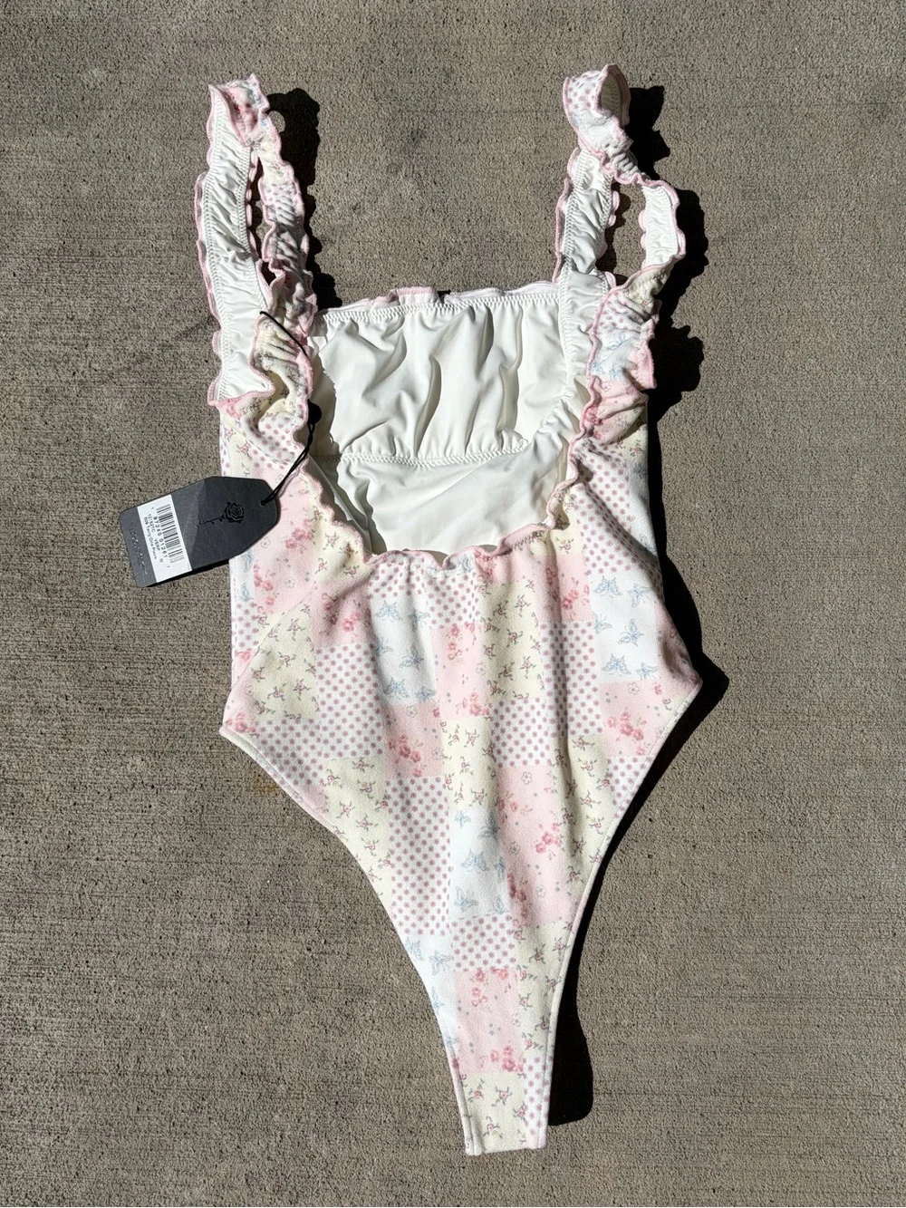 Frankie’s Bikinis x Sydney Sweeney 509 one piece swimsuit pastel patchwork NWT